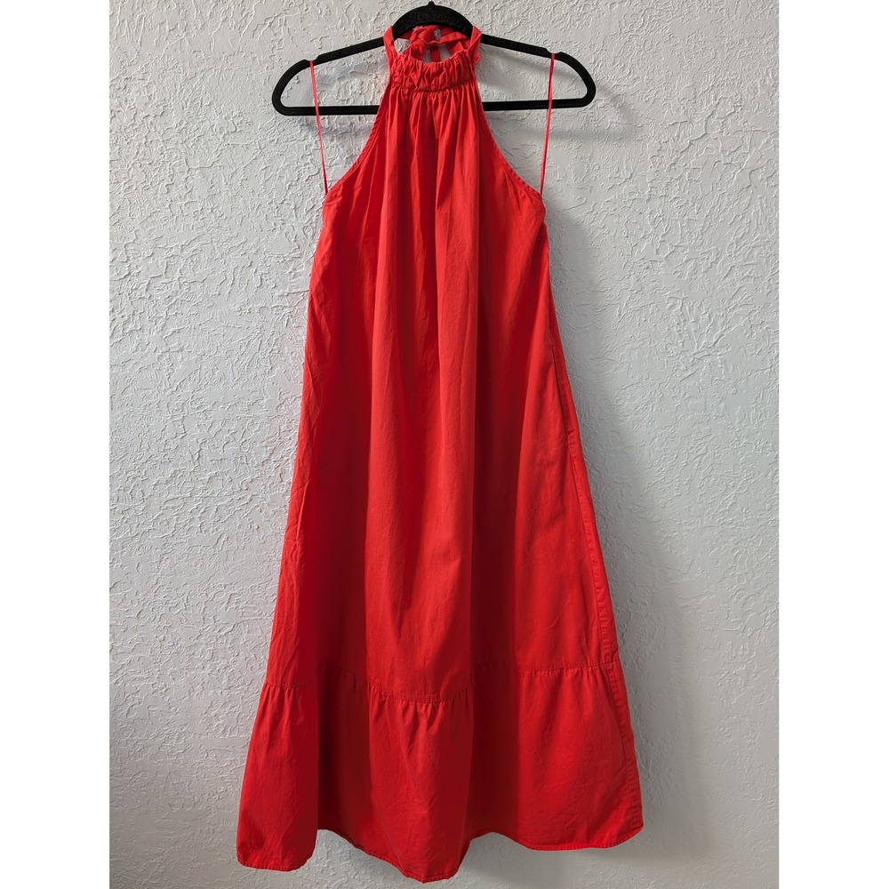 Greylin Rylie Halter Poplin Midi Red Dress Size M Cotton Blend Open Back Summer